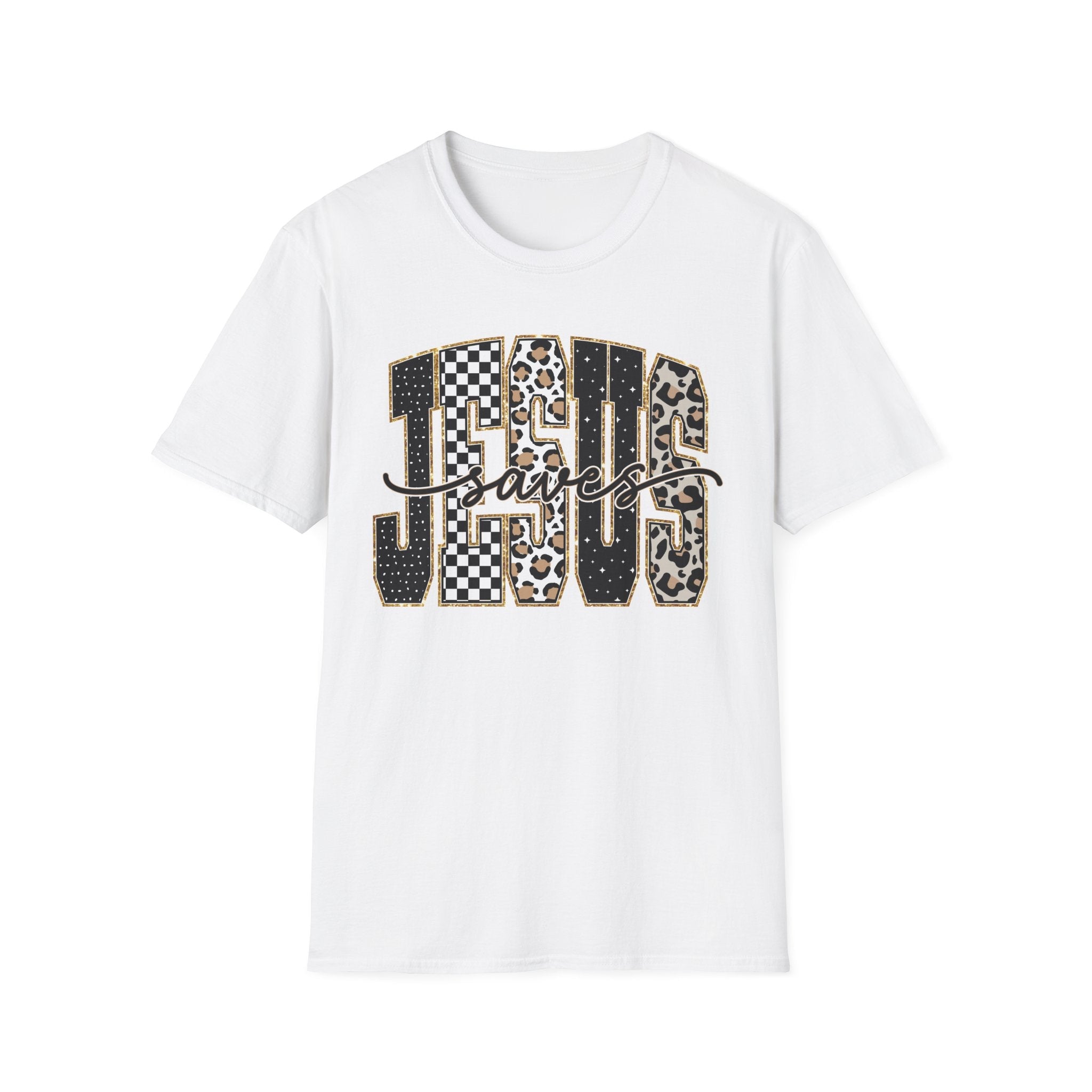 Jesus Graphic T-Shirt | Leopard & Checkerboard Faith Design - Grace & Grit Boutique