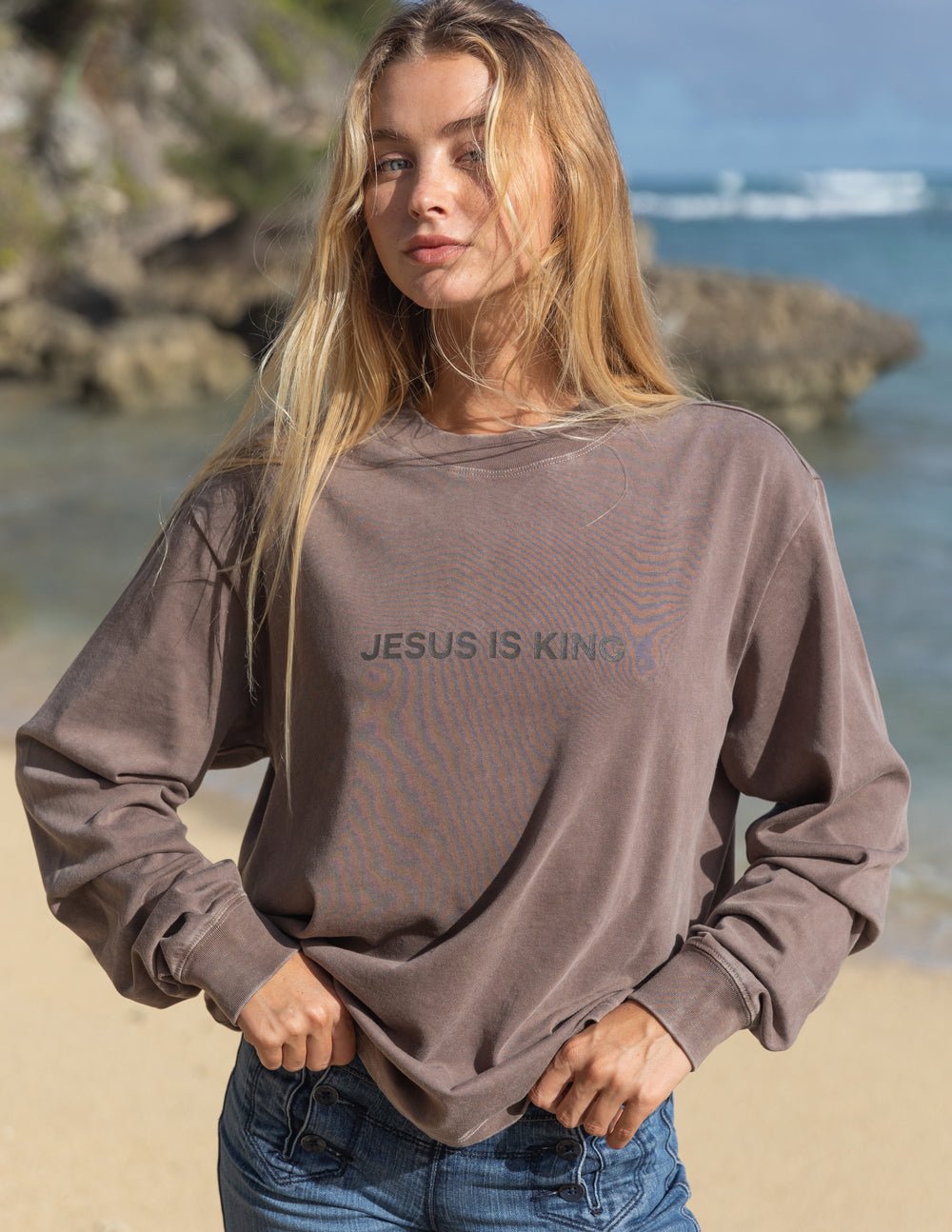 Jesus Is King Brown LS Unisex Tee - Grace & Grit Boutique