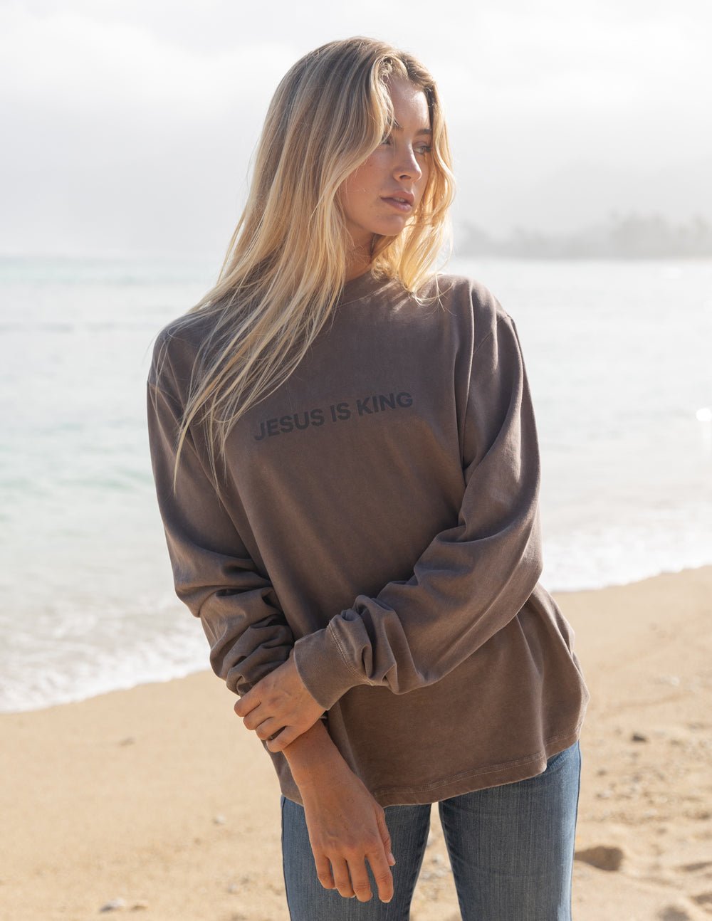 Jesus Is King Brown LS Unisex Tee - Grace & Grit Boutique