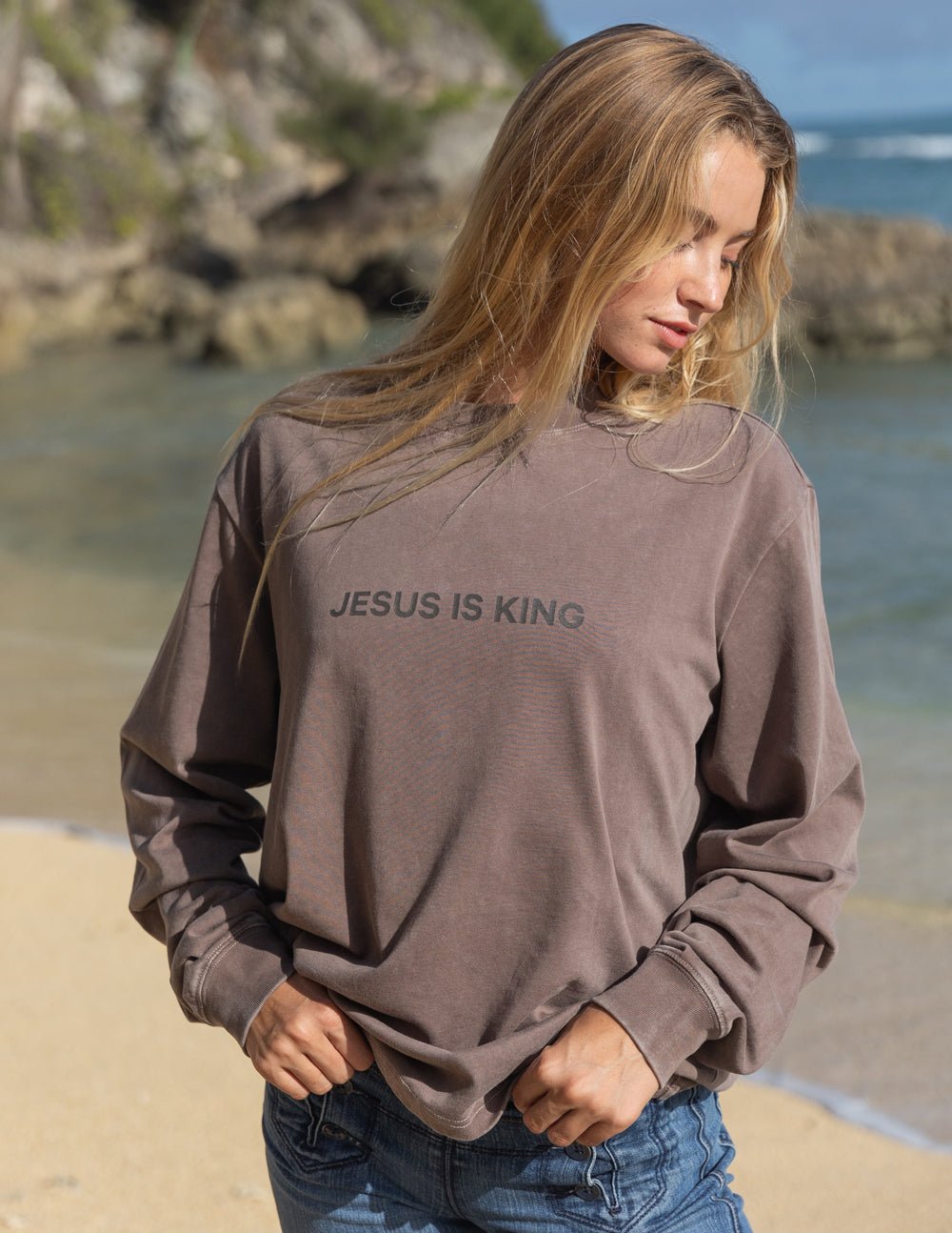 Jesus Is King Brown LS Unisex Tee - Grace & Grit Boutique