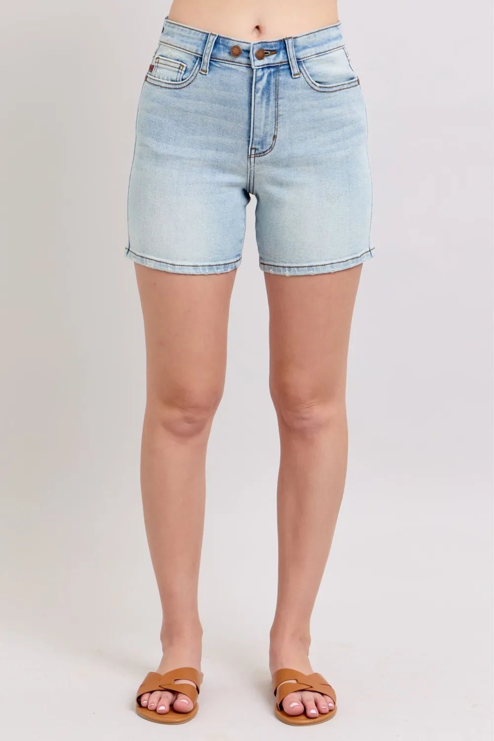 Judy Blue Full Size 2 Button Denim Shorts with Pockets Plus Size - Grace & Grit Boutique