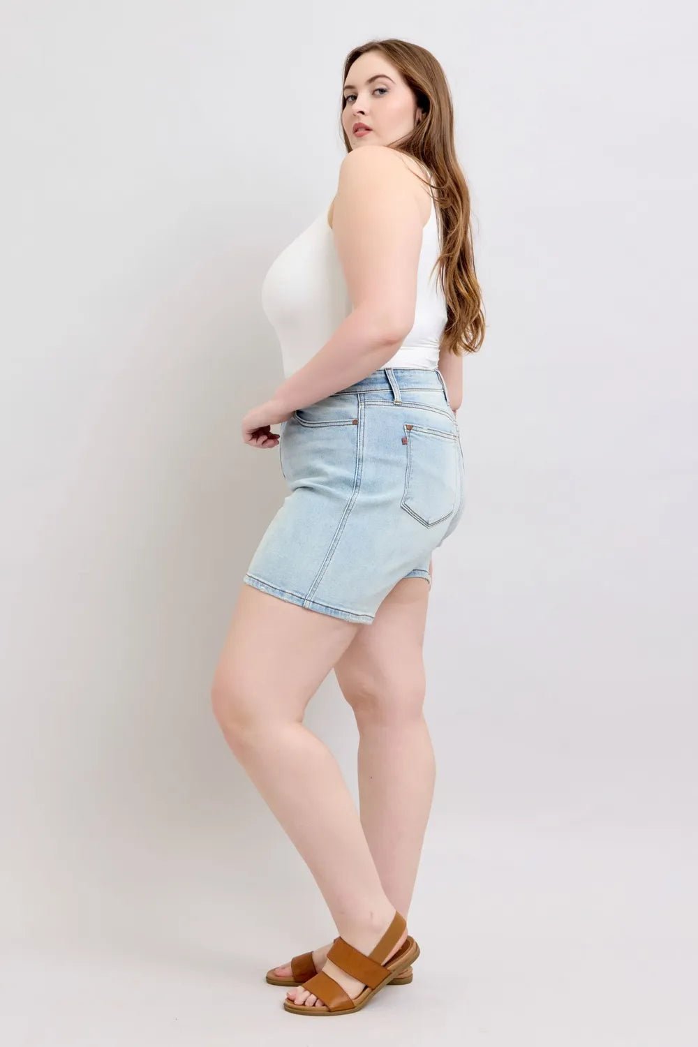 Judy Blue Full Size 2 Button Denim Shorts with Pockets Plus Size - Grace & Grit Boutique