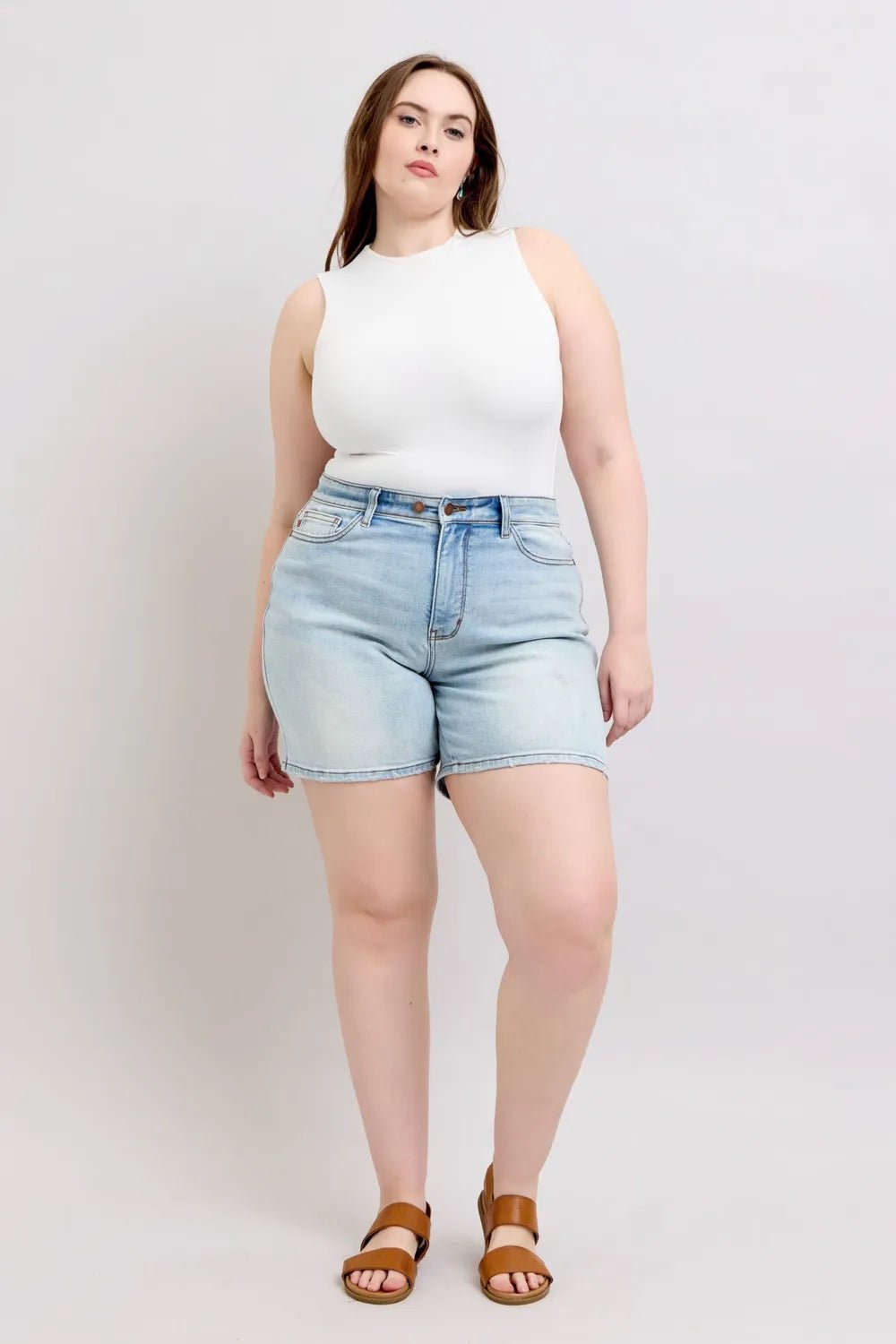 Judy Blue Full Size 2 Button Denim Shorts with Pockets Plus Size - Grace & Grit Boutique