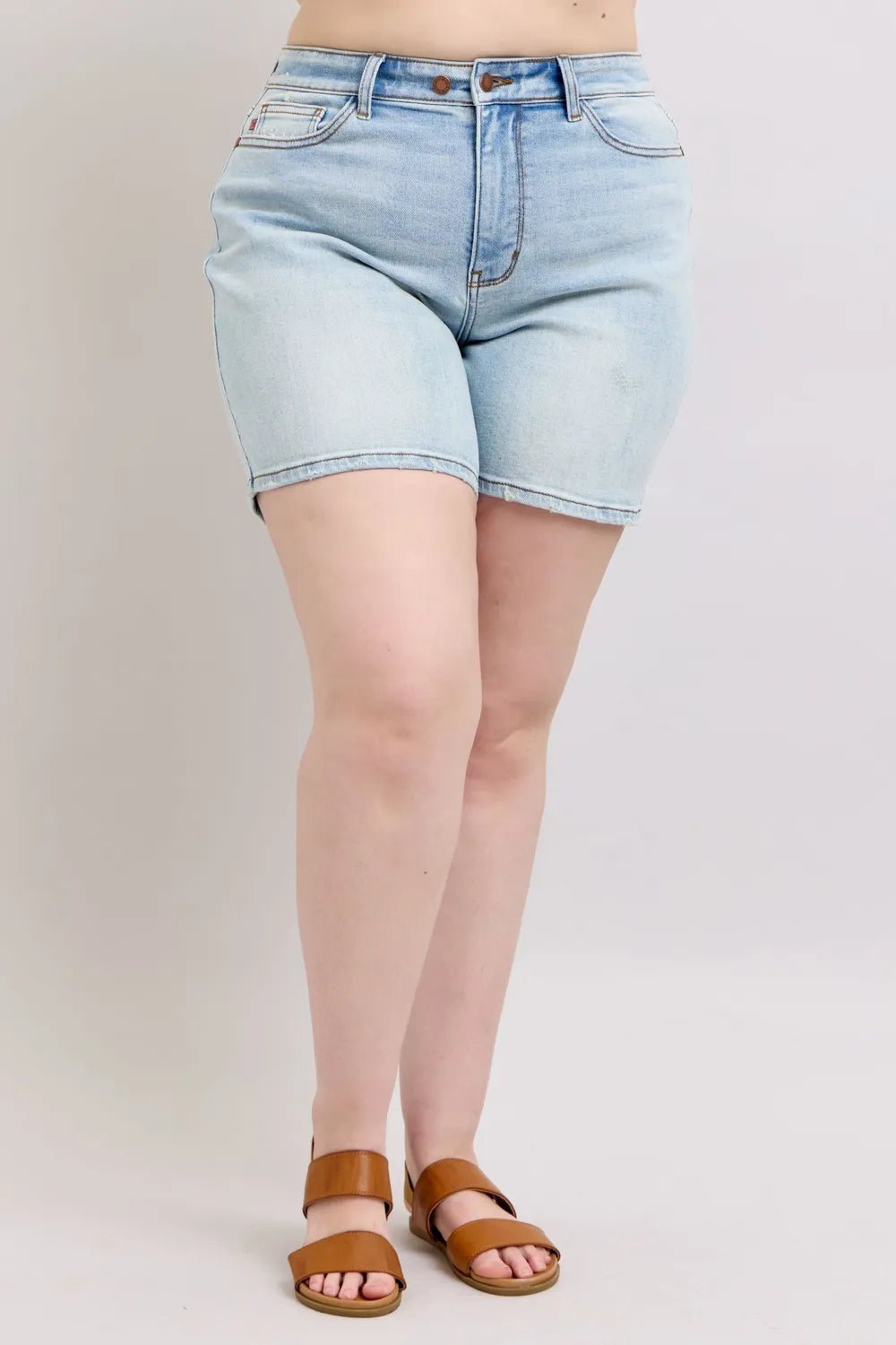 Judy Blue Full Size 2 Button Denim Shorts with Pockets Plus Size - Grace & Grit Boutique