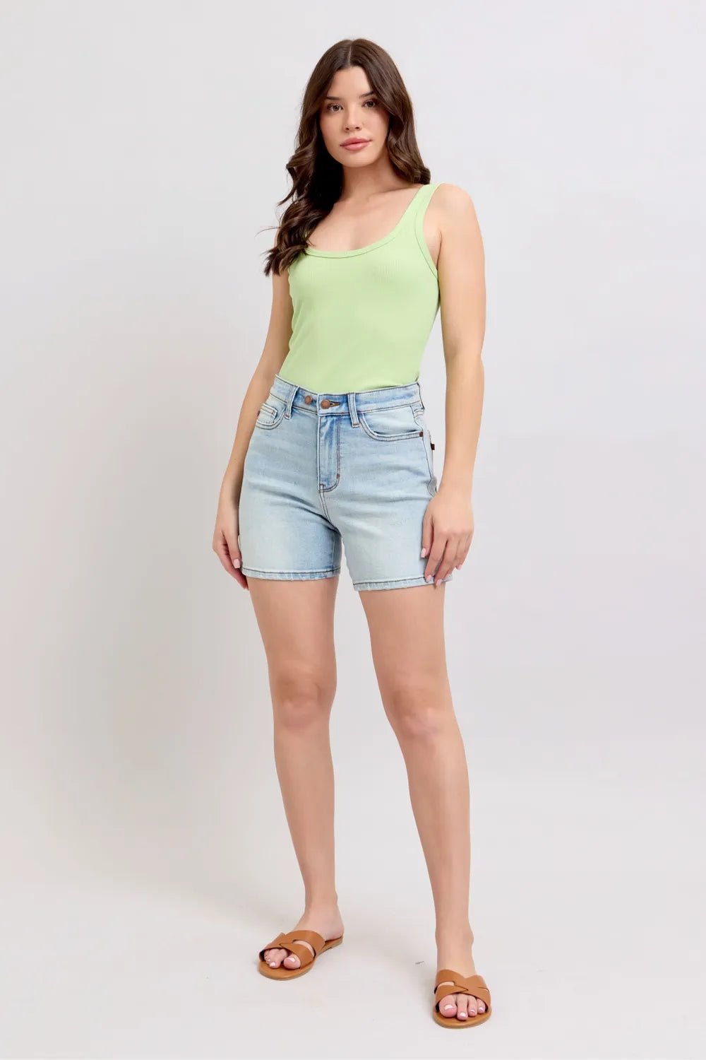 Judy Blue Full Size 2 Button Denim Shorts with Pockets Plus Size - Grace & Grit Boutique