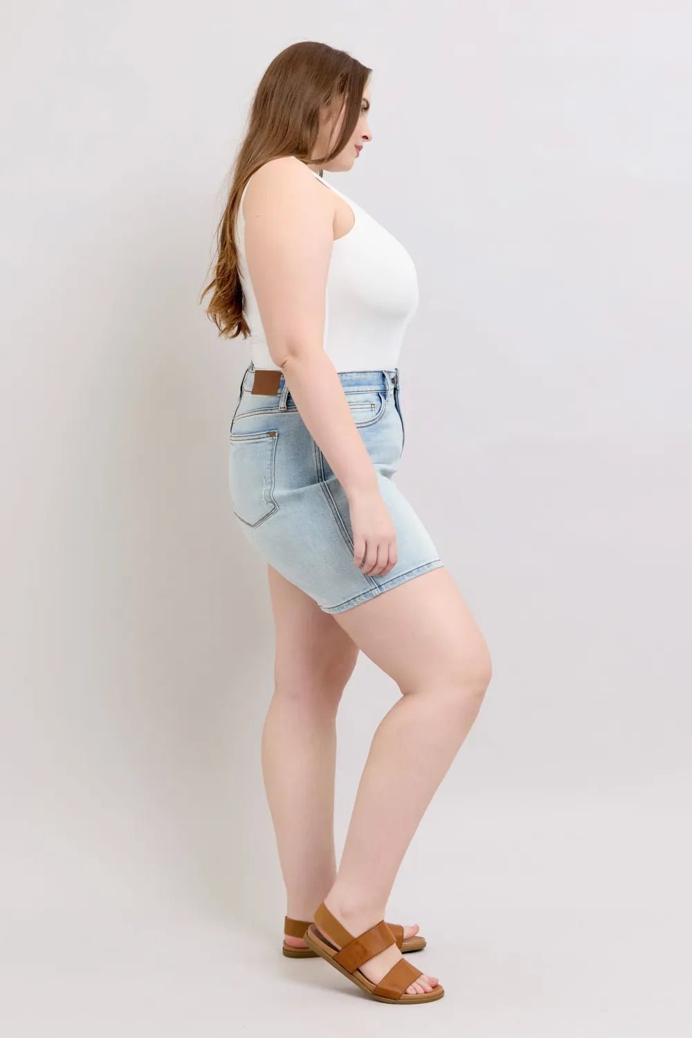 Judy Blue Full Size 2 Button Denim Shorts with Pockets Plus Size - Grace & Grit Boutique
