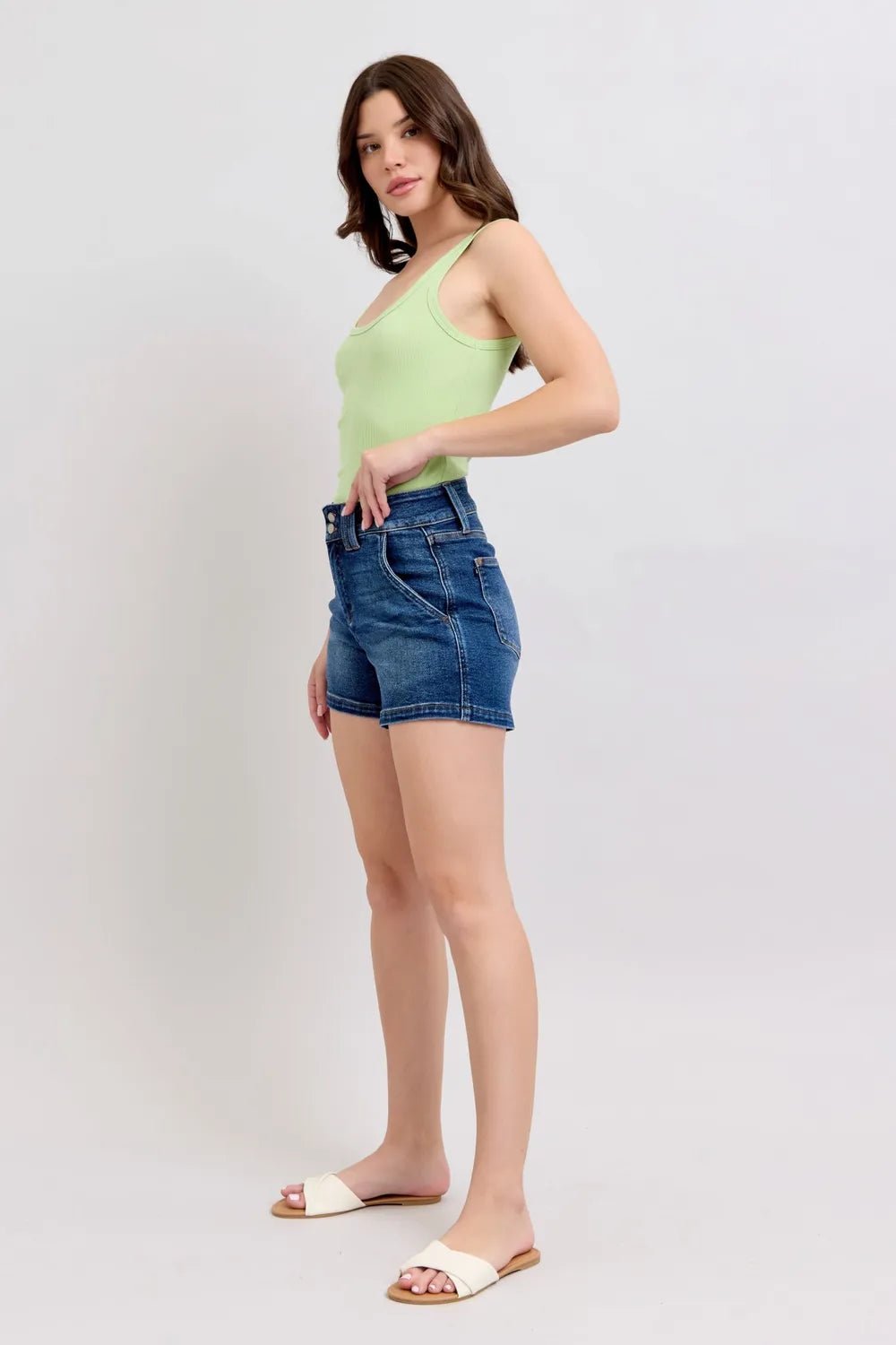Judy Blue Full Size Double Button Waistband Denim Shorts Plus Size - Grace & Grit Boutique