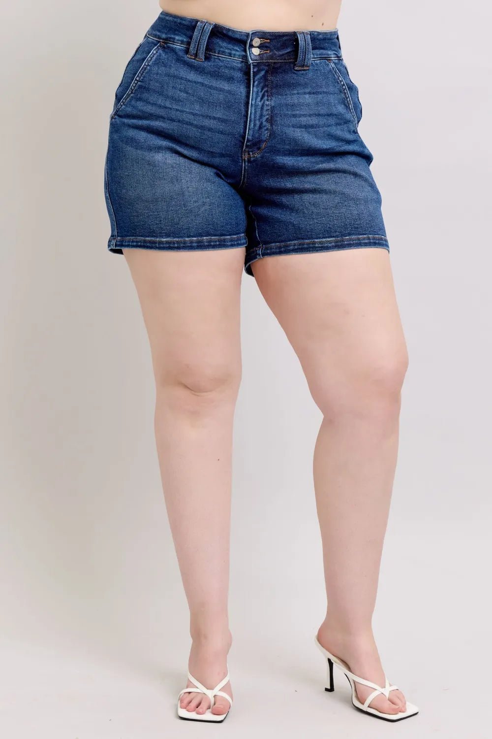 Judy Blue Full Size Double Button Waistband Denim Shorts Plus Size - Grace & Grit Boutique