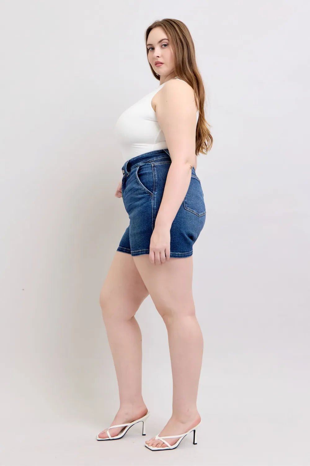 Judy Blue Full Size Double Button Waistband Denim Shorts Plus Size - Grace & Grit Boutique