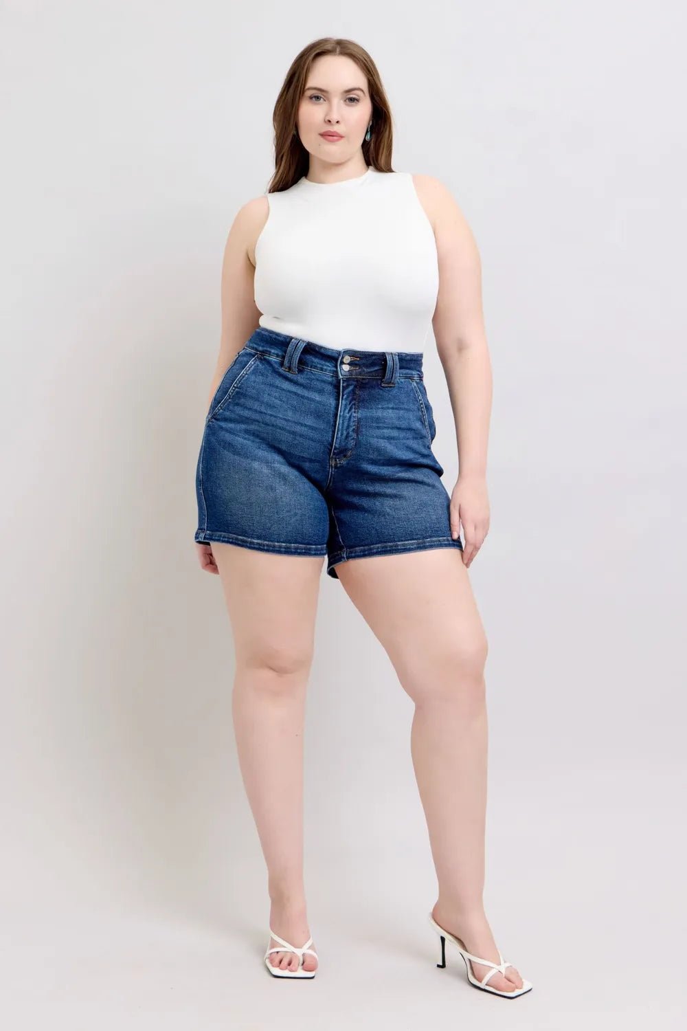 Judy Blue Full Size Double Button Waistband Denim Shorts Plus Size - Grace & Grit Boutique