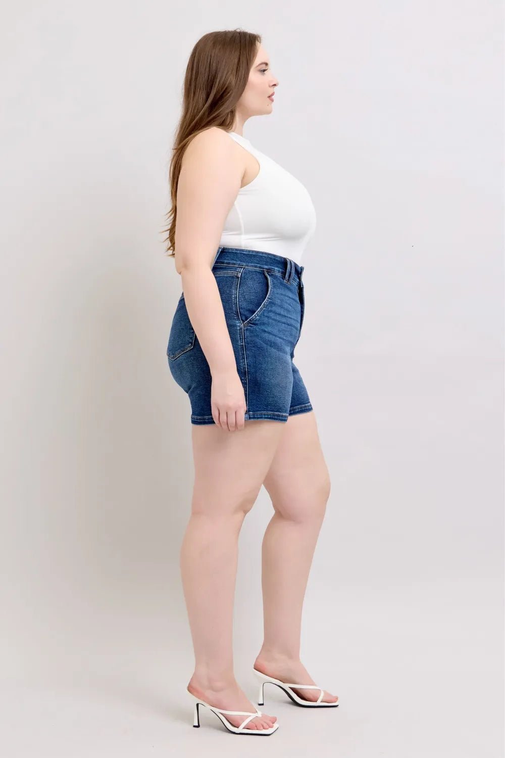 Judy Blue Full Size Double Button Waistband Denim Shorts Plus Size - Grace & Grit Boutique