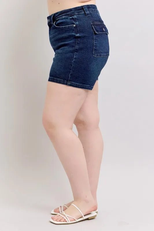 Judy Blue Full Size High Waist Back Flap Pocket Denim Shorts Plus Size - Grace & Grit Boutique