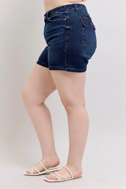 Judy Blue Full Size High Waist Back Flap Pocket Denim Shorts Plus Size - Grace & Grit Boutique