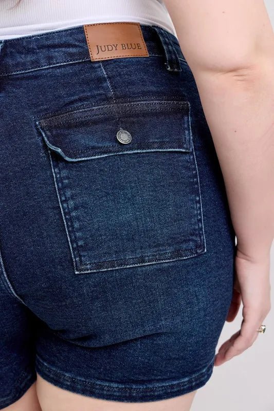 Judy Blue Full Size High Waist Back Flap Pocket Denim Shorts Plus Size - Grace & Grit Boutique