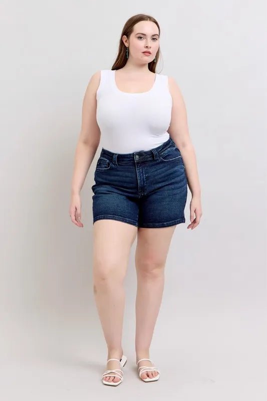 Judy Blue Full Size High Waist Back Flap Pocket Denim Shorts Plus Size - Grace & Grit Boutique
