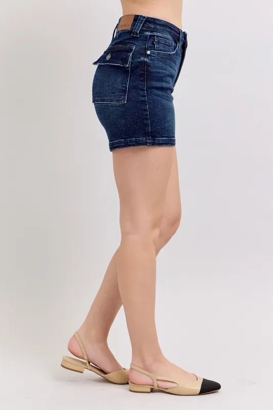 Judy Blue Full Size High Waist Back Flap Pocket Denim Shorts Plus Size - Grace & Grit Boutique