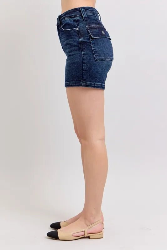Judy Blue Full Size High Waist Back Flap Pocket Denim Shorts Plus Size - Grace & Grit Boutique