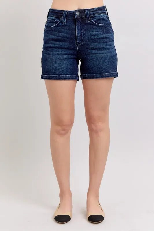 Judy Blue Full Size High Waist Back Flap Pocket Denim Shorts Plus Size - Grace & Grit Boutique