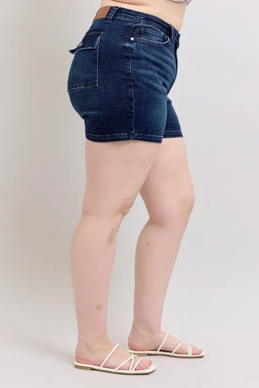Judy Blue Full Size High Waist Back Flap Pocket Denim Shorts Plus Size - Grace & Grit Boutique