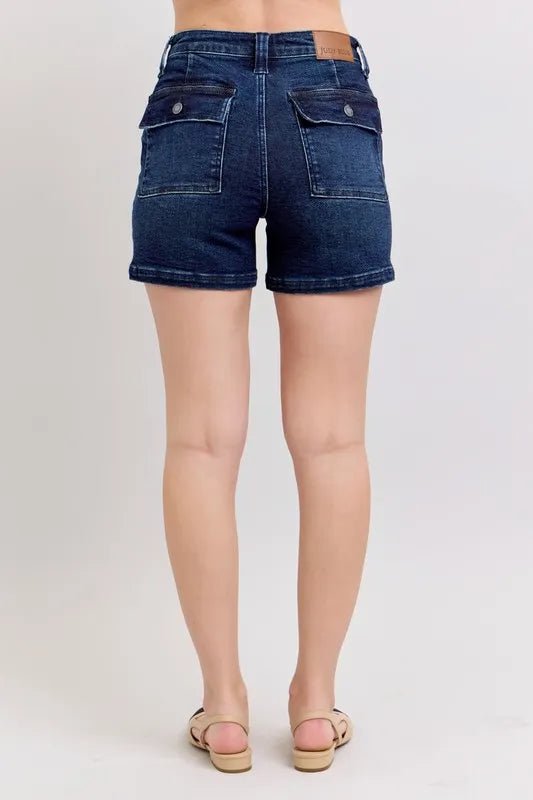Judy Blue Full Size High Waist Back Flap Pocket Denim Shorts Plus Size - Grace & Grit Boutique