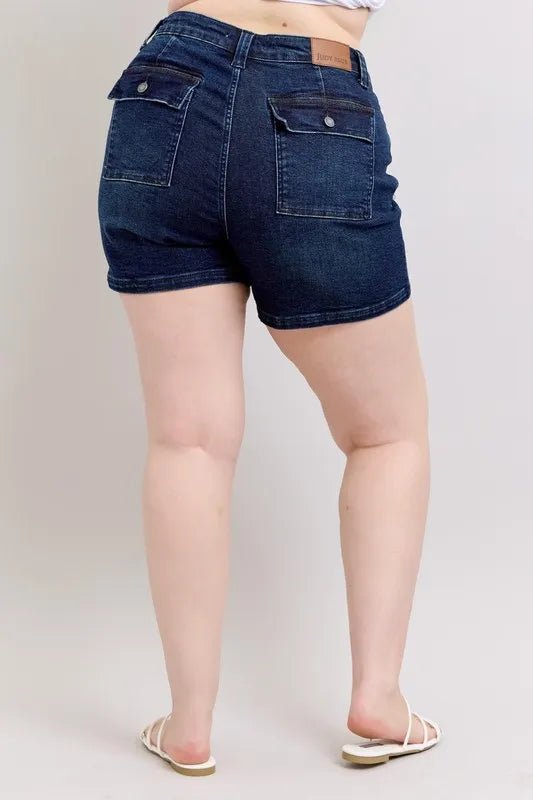 Judy Blue Full Size High Waist Back Flap Pocket Denim Shorts Plus Size - Grace & Grit Boutique