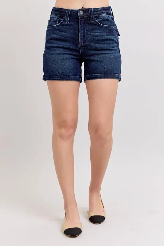 Judy Blue Full Size High Waist Back Flap Pocket Denim Shorts Plus Size - Grace & Grit Boutique