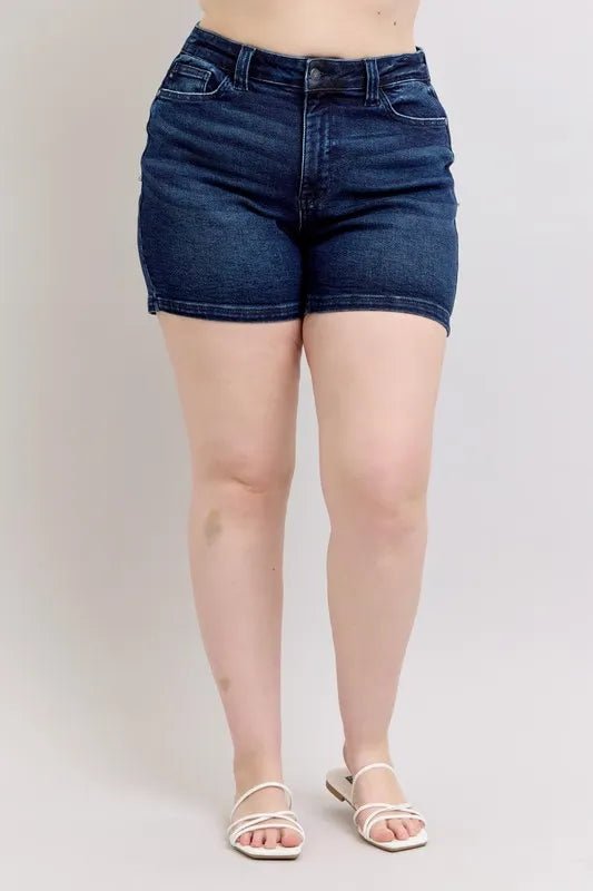Judy Blue Full Size High Waist Back Flap Pocket Denim Shorts Plus Size - Grace & Grit Boutique
