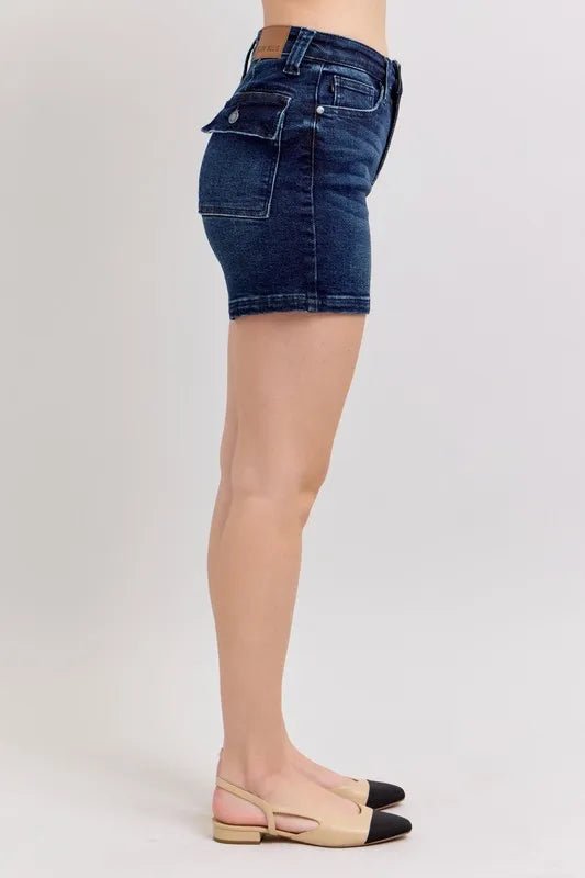Judy Blue Full Size High Waist Back Flap Pocket Denim Shorts Plus Size - Grace & Grit Boutique