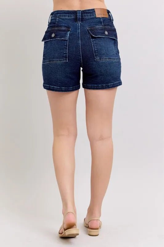 Judy Blue Full Size High Waist Back Flap Pocket Denim Shorts Plus Size - Grace & Grit Boutique