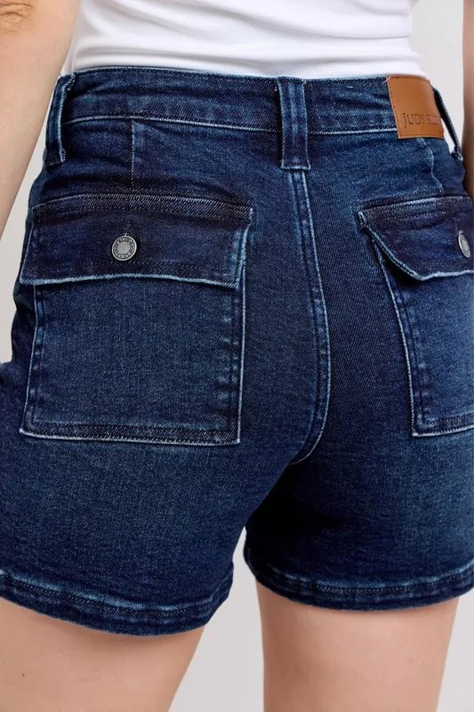 Judy Blue Full Size High Waist Back Flap Pocket Denim Shorts Plus Size - Grace & Grit Boutique