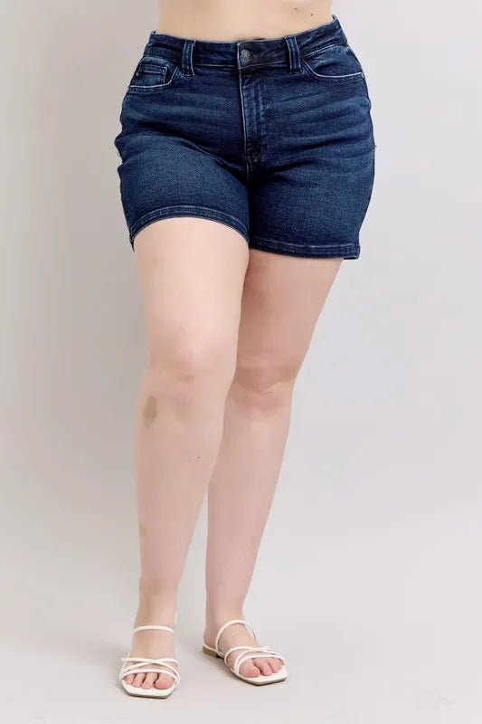 Judy Blue Full Size High Waist Back Flap Pocket Denim Shorts Plus Size - Grace & Grit Boutique