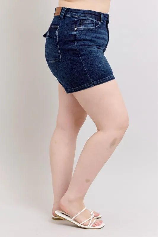 Judy Blue Full Size High Waist Back Flap Pocket Denim Shorts Plus Size - Grace & Grit Boutique