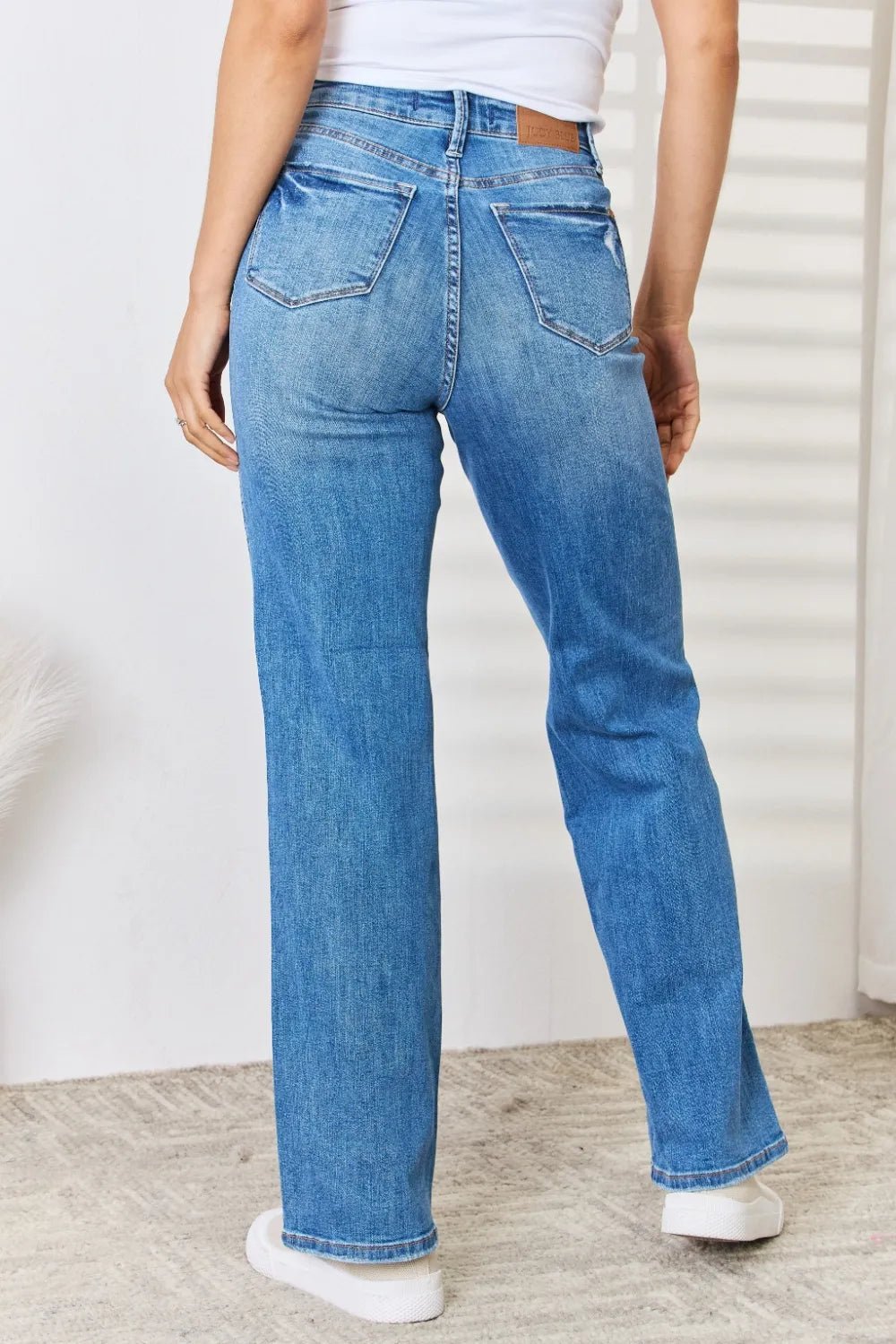 Judy Blue Full Size High Waist Distressed Straight-Leg Jeans by Trendsi