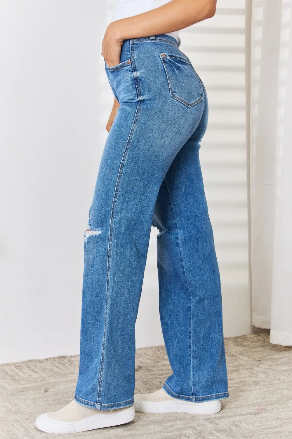Judy Blue Full Size High Waist Distressed Straight-Leg Jeans by Trendsi