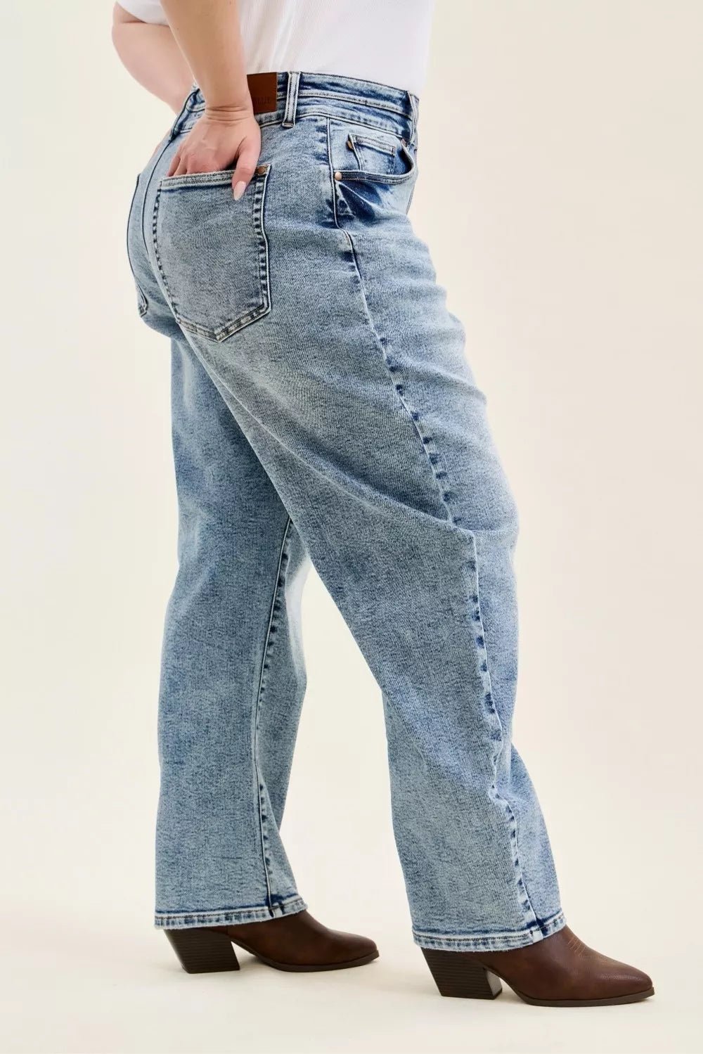 Judy Blue Full Size High Waist Marlow Arc Leg Jeans with Double Waistband Plus Size - Grace & Grit Boutique