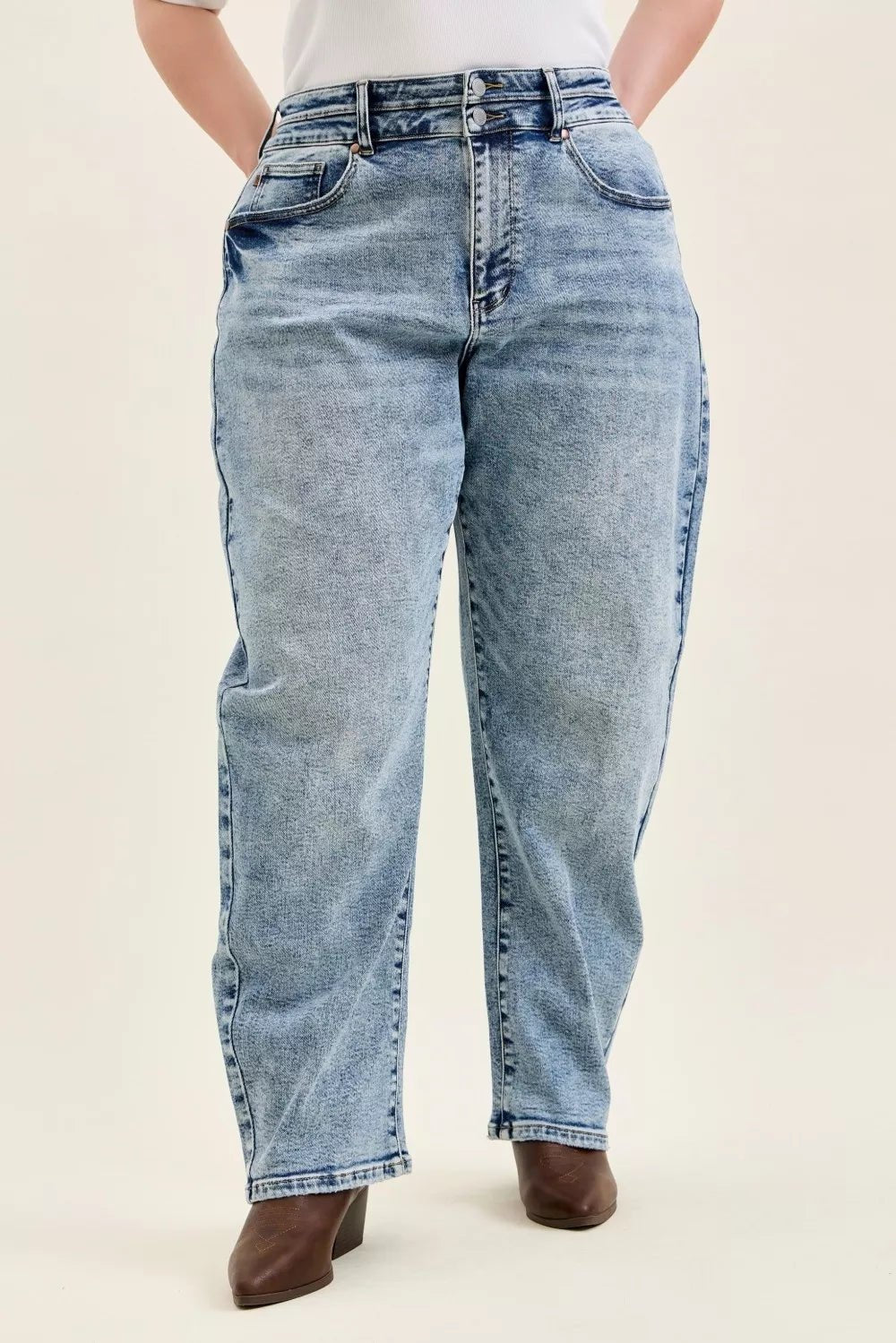 Judy Blue Full Size High Waist Marlow Arc Leg Jeans with Double Waistband Plus Size - Grace & Grit Boutique