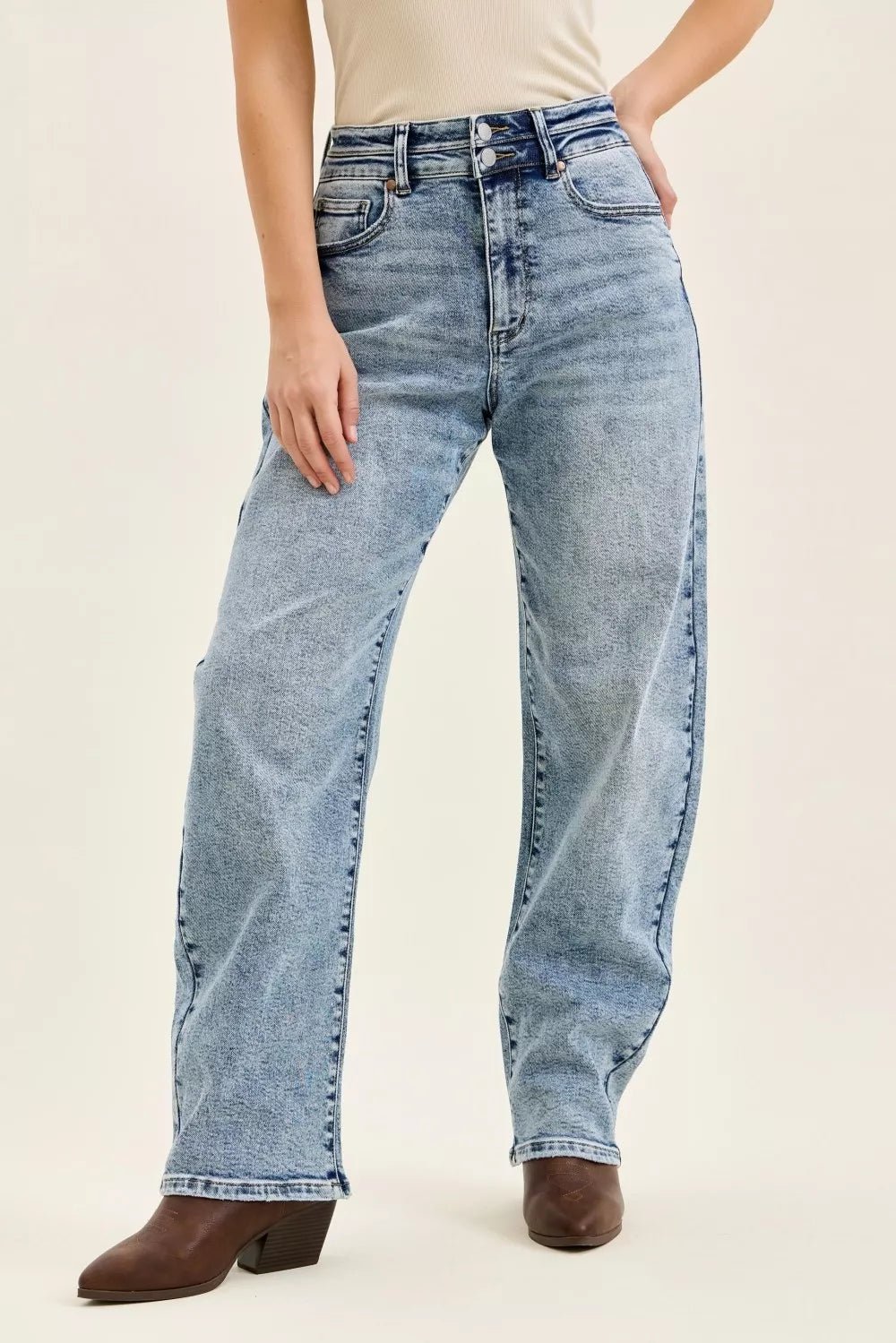Judy Blue Full Size High Waist Marlow Arc Leg Jeans with Double Waistband Plus Size - Grace & Grit Boutique