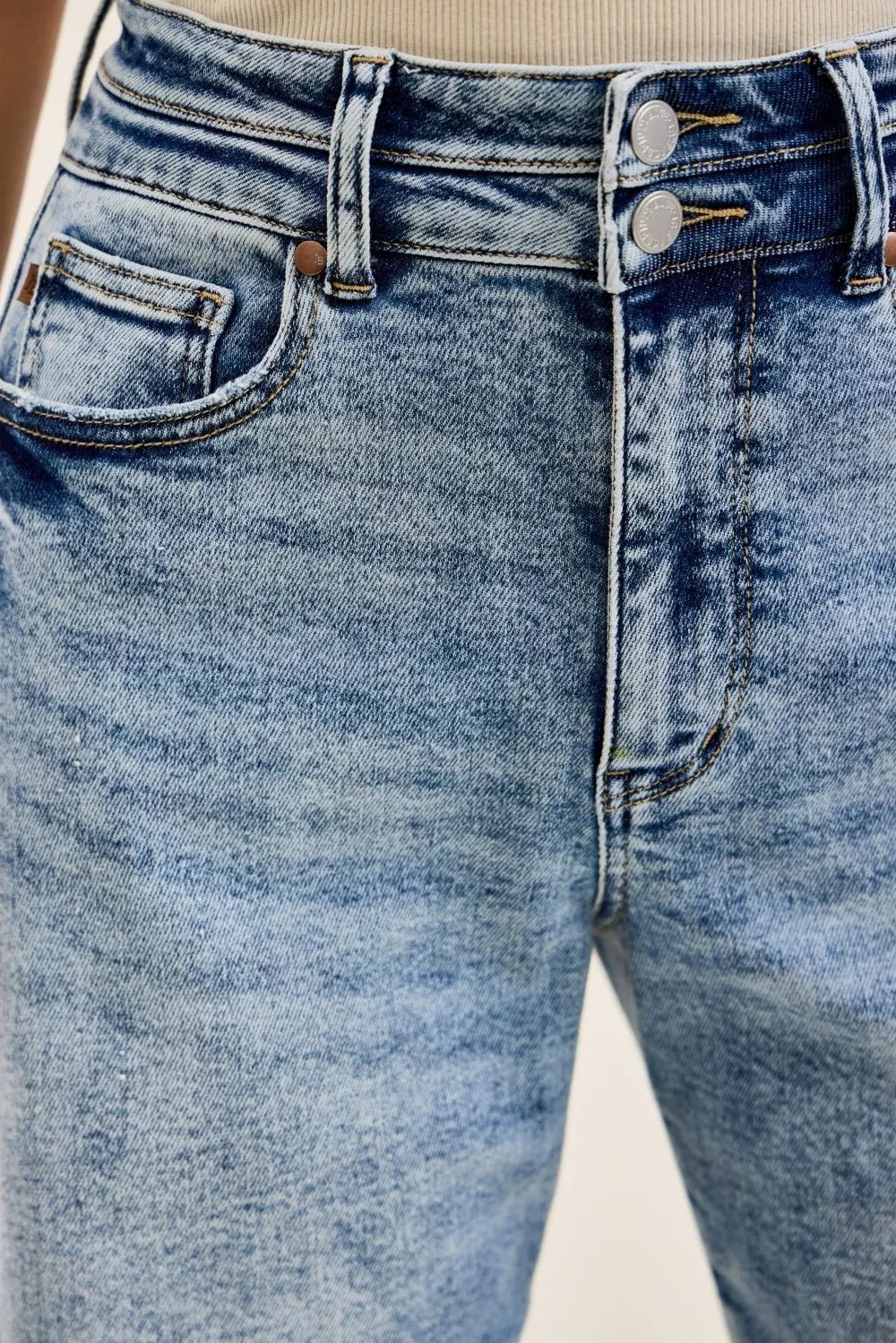 Judy Blue Full Size High Waist Marlow Arc Leg Jeans with Double Waistband Plus Size - Grace & Grit Boutique