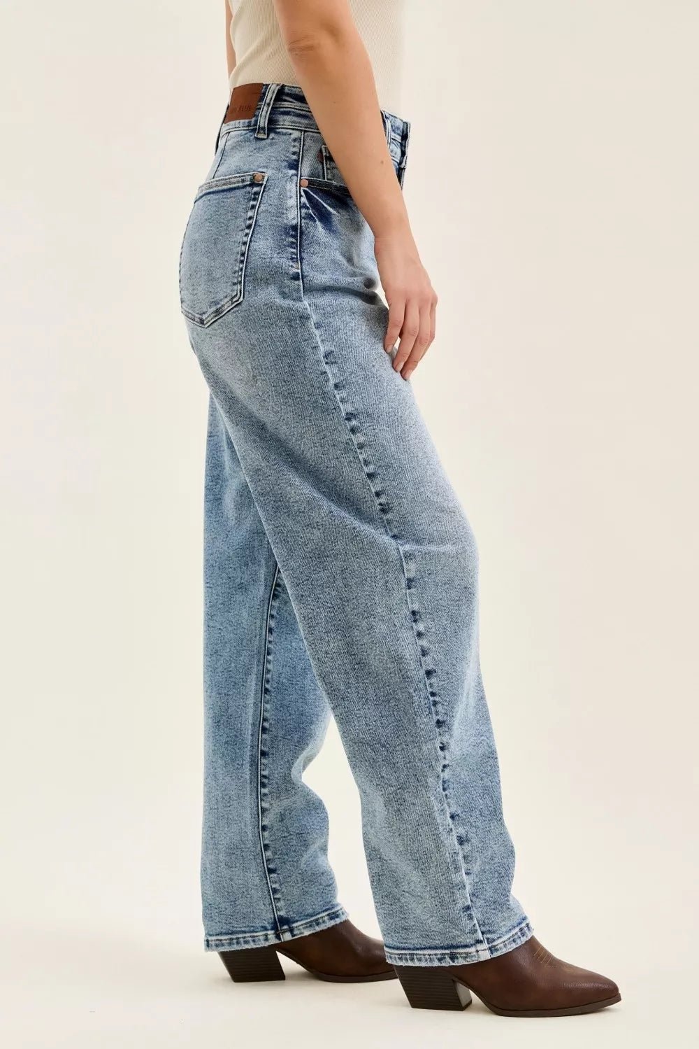 Judy Blue Full Size High Waist Marlow Arc Leg Jeans with Double Waistband Plus Size - Grace & Grit Boutique