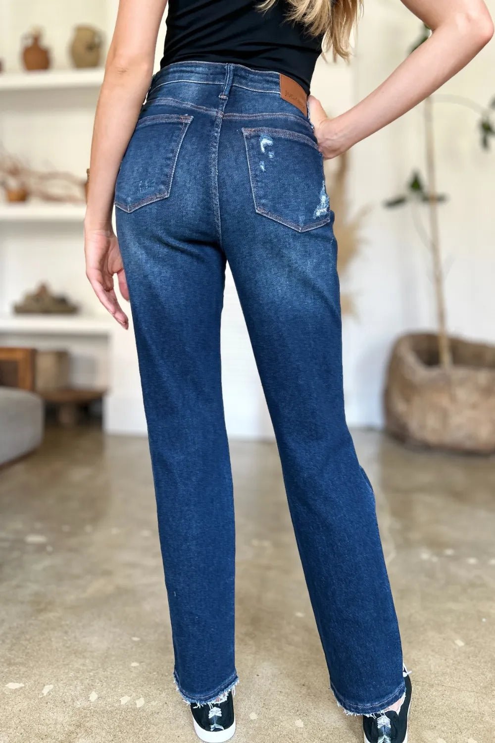 Judy Blue Full Size High Waist Rigid Magic Heavy Destroy Straight Jeans - Grace & Grit Boutique