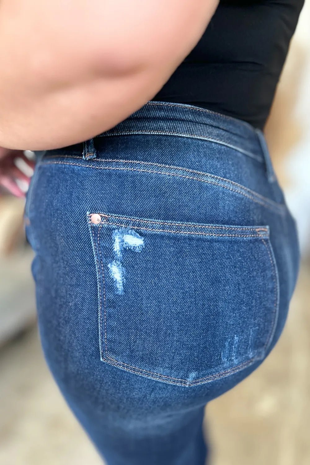 Judy Blue Full Size High Waist Rigid Magic Heavy Destroy Straight Jeans - Grace & Grit Boutique