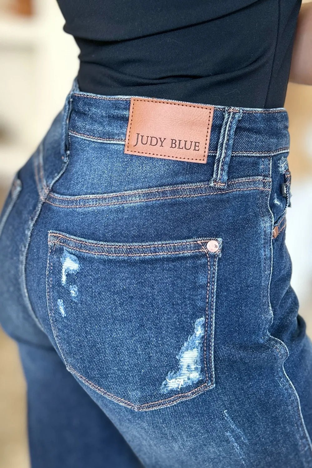 Judy Blue Full Size High Waist Rigid Magic Heavy Destroy Straight Jeans - Grace & Grit Boutique