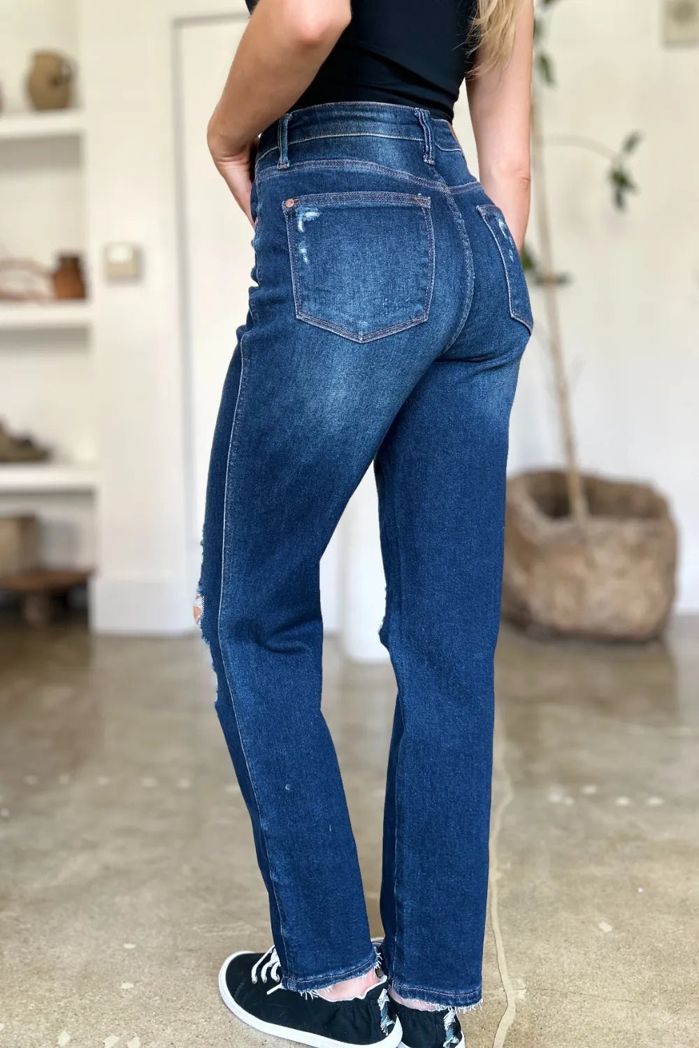 Judy Blue Full Size High Waist Rigid Magic Heavy Destroy Straight Jeans - Grace & Grit Boutique