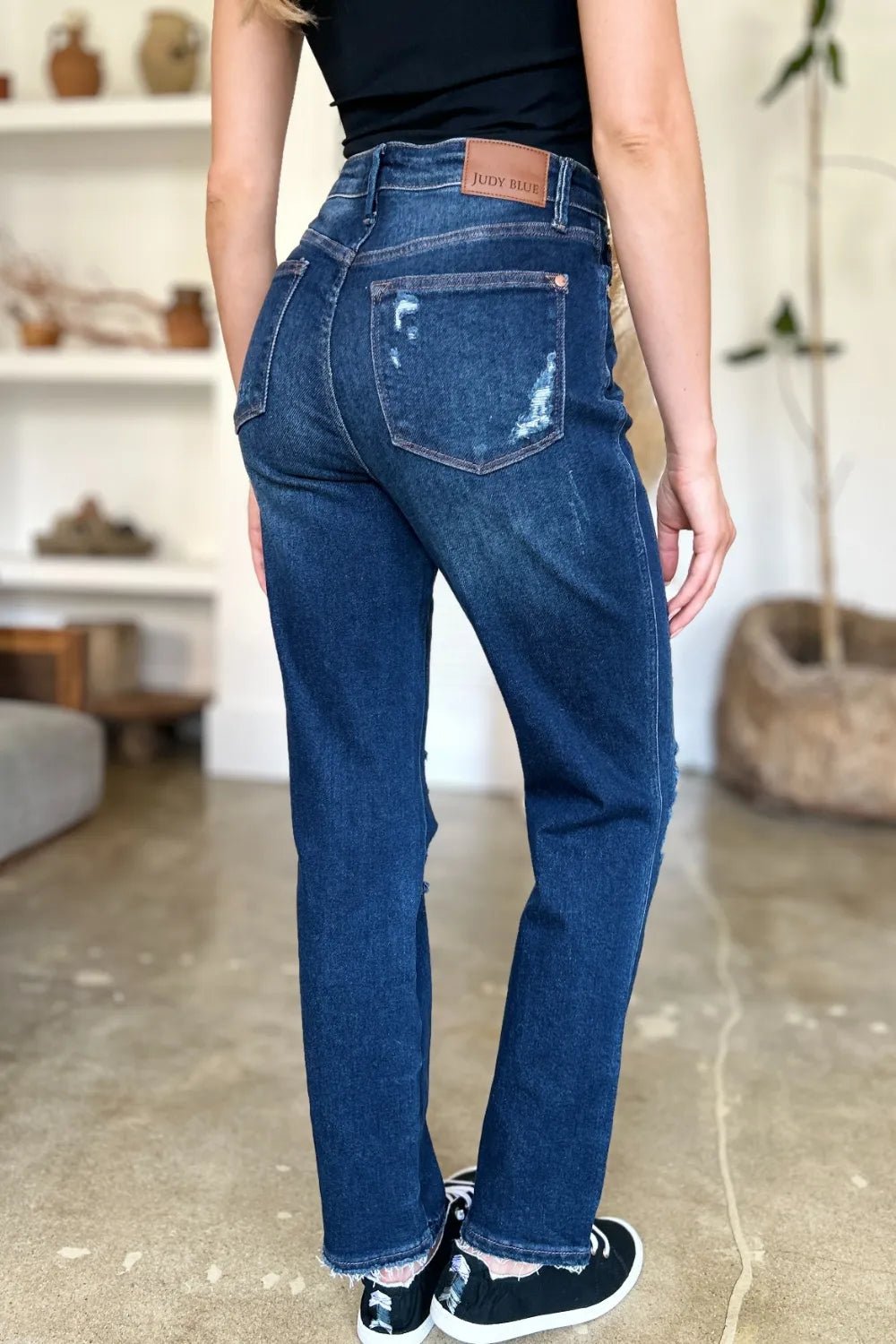 Judy Blue Full Size High Waist Rigid Magic Heavy Destroy Straight Jeans - Grace & Grit Boutique