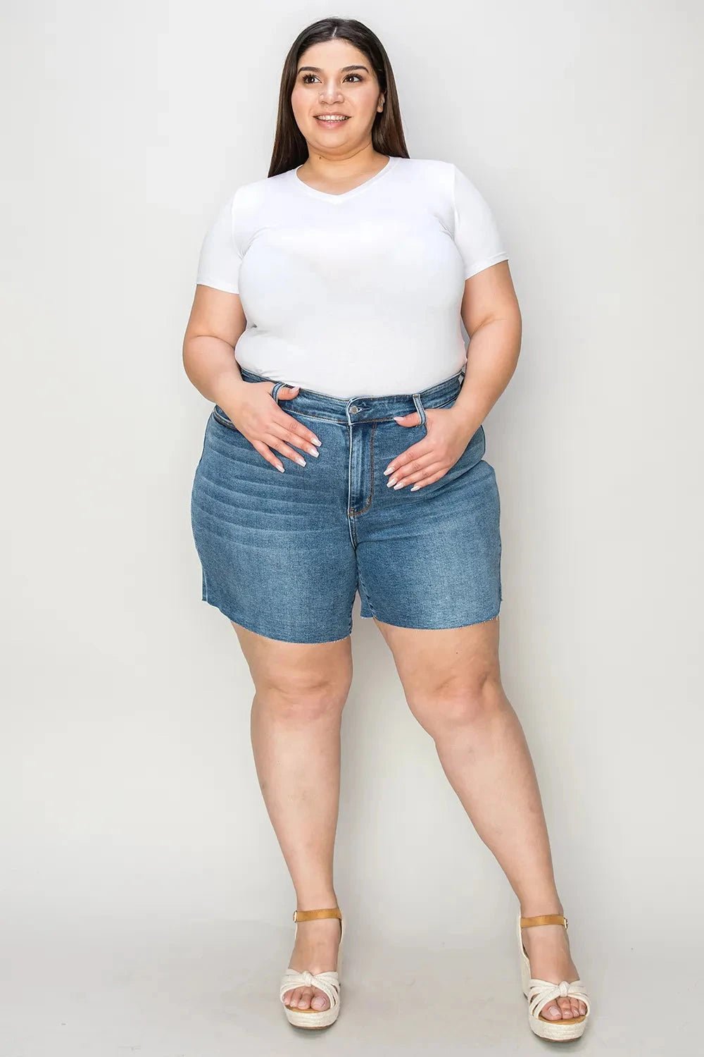 Judy Blue Full Size High Waist Slim Denim Shorts - Grace & Grit Boutique