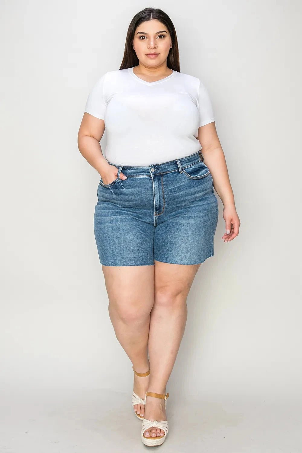 Judy Blue Full Size High Waist Slim Denim Shorts - Grace & Grit Boutique
