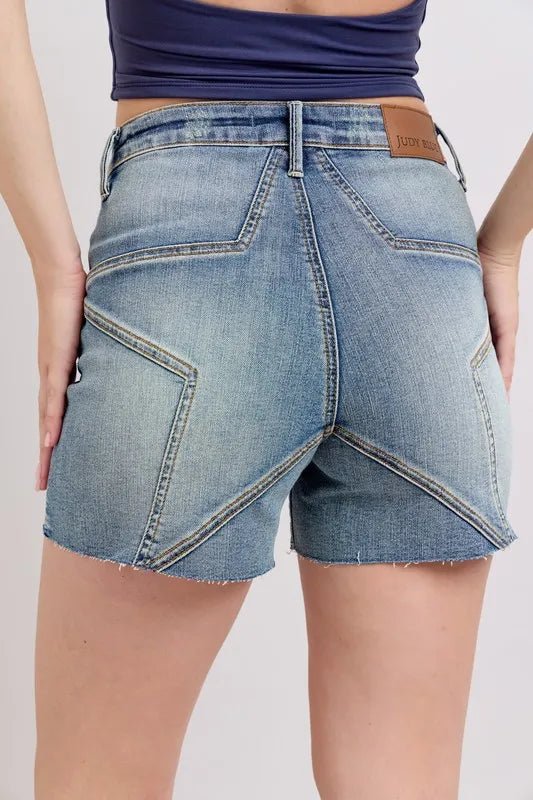 Judy Blue Full Size High Waist Star Seam Detail Denim Shorts Plus Size - Grace & Grit Boutique