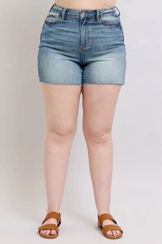 Judy Blue Full Size High Waist Star Seam Detail Denim Shorts Plus Size - Grace & Grit Boutique