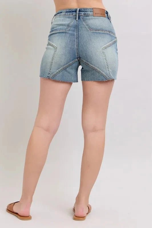 Judy Blue Full Size High Waist Star Seam Detail Denim Shorts Plus Size - Grace & Grit Boutique