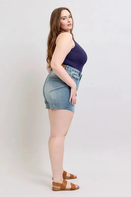 Judy Blue Full Size High Waist Star Seam Detail Denim Shorts Plus Size - Grace & Grit Boutique